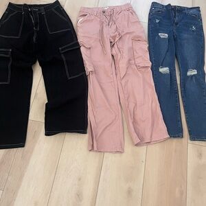Trendy Pants Trio - Black, Pink, and Blue